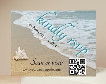 Beach Wedding RSVP Card | Editable Template | Printable Download | Add Your Own QR Code