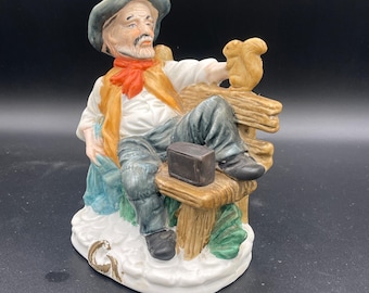 Capodimonte Style Bisque - Drunk Man on Bench - Large Figurine