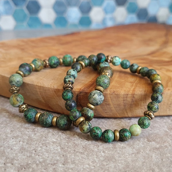 Born to be Wild - Bracelet de perles turquoises africaines givrées pour hommes et femmes - Cadeau en pierre naturelle fait sur mesure