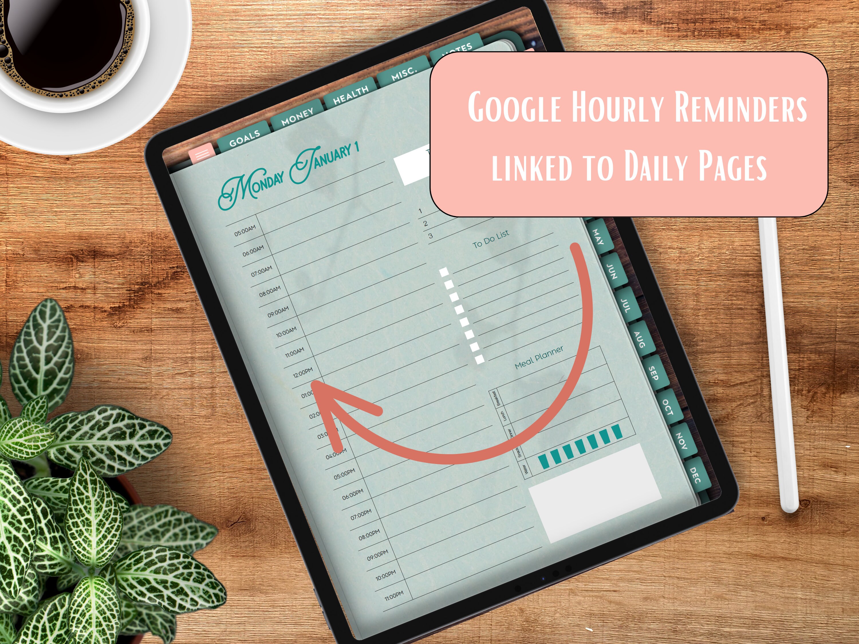 Fondly Floral 2024 Digital Planner With Google Calendar and Hyperlinks to Monthly, Weekly and