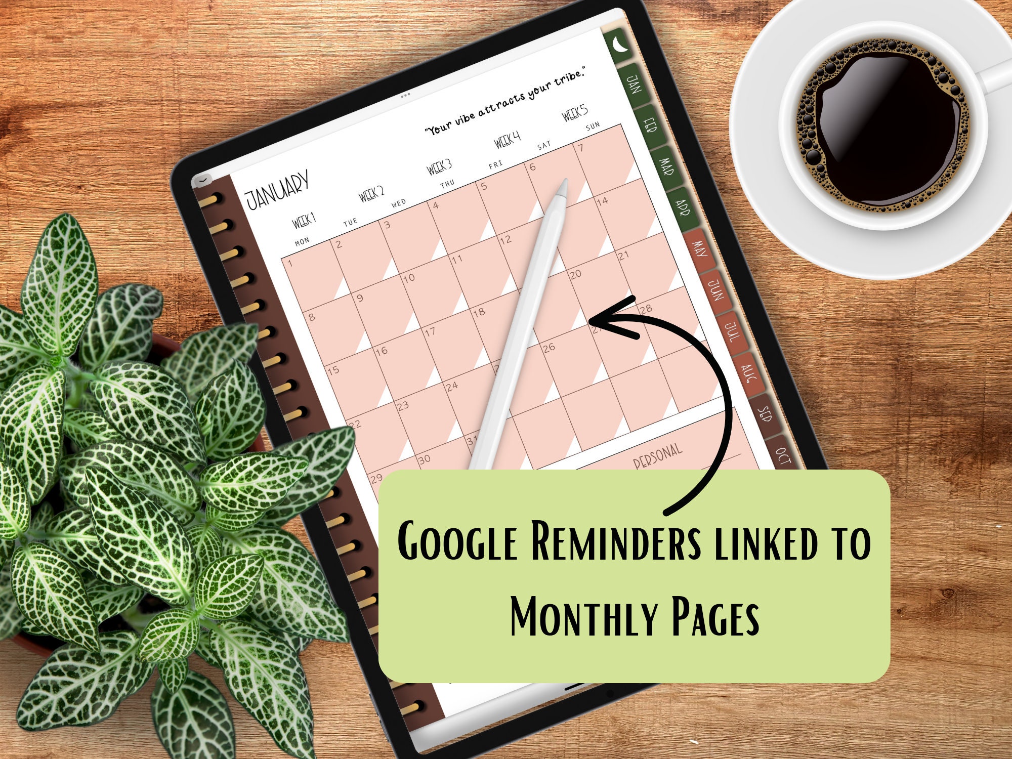 2024 Dated Boho Digital Planner, Planner With Google Reminder Links