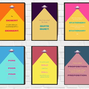Juego de 6 Carteles para la Decoración del aula de Inglés (arte de pared imprimible) Póster imprimible. Decoración para la clase de inglés.