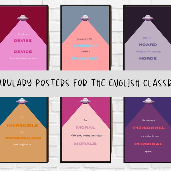 Set of 6 Posters for the English classroom (printable wall art) Colourful Classroom deco. Grammar posters. ESL / EFL. English Teachers.