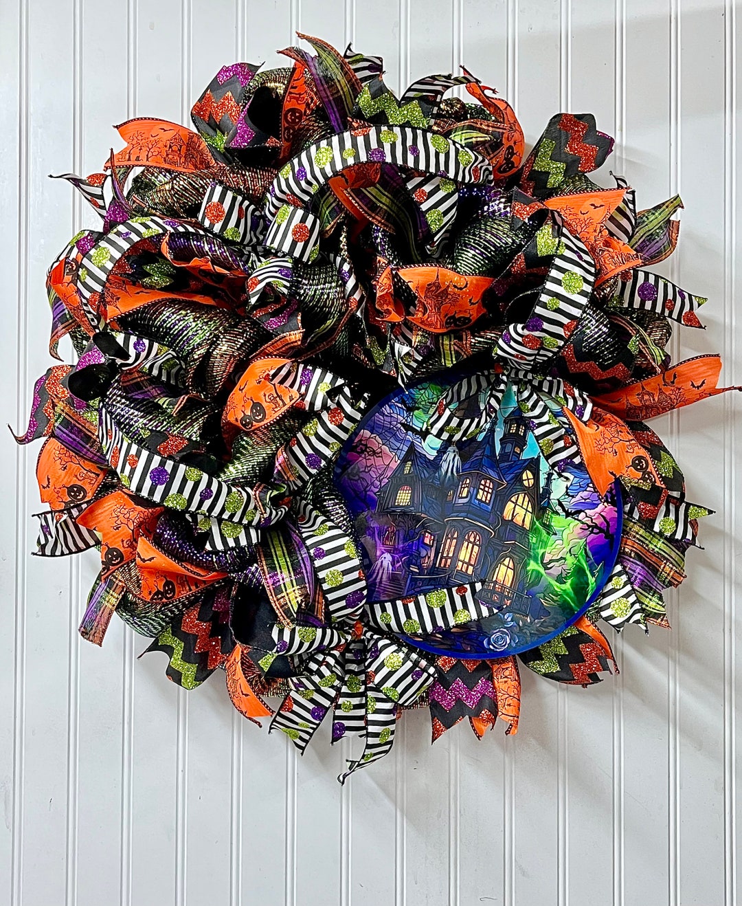 SPOOKY HOUSE Halloween Mesh Wreath With Lots of Ribbons Great - Etsy