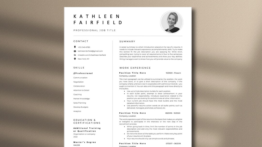 Professional Modern Minimal CV Template Resume Template CV Template