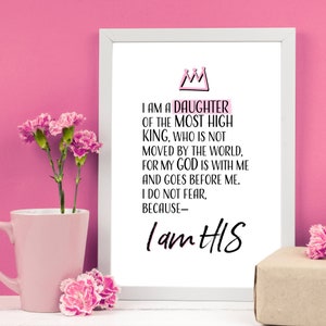 Bible Verse Wall Art Printable, Inspirational affirmation I Am His, I Am A Daughter Of The King, Nursery wall art, Christian Home Decor