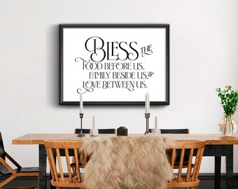 Bless the food before us, Kitchen Sign, Kitchen Wall Art, Dining Room Art, Wall Art Dining Room, Country Farmhouse Kitchen Wall Decor