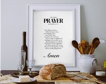 The Lord's Prayer NIV, Our Father In Heaven, Matthew 6, Bible Verse Wall Art Prints, Christian Wall Decor, Minimalist Nursery Baptism