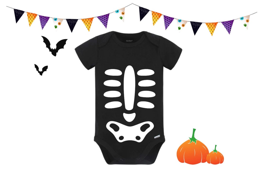 Spooky Black Skeleton Baby Onesie®, First Halloween Bodysuit, Cute