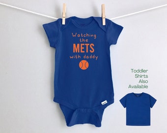 Watching the Game with daddy Royal Blue Baseball Bodysuit or Toddler T-shirt, Sports Fan Baby Shower Gift