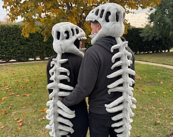 Plush Dinosaur Skeleton Hood and Ribcage Costume, Soft Halloween Cosplay Wearable