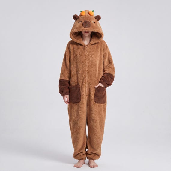 Capybara Onesie Pajamas, Hooded Wearable Blanket Robe, Oversized Plush Fleece Adult Loungewear, Cute Cozy Capybara Gift