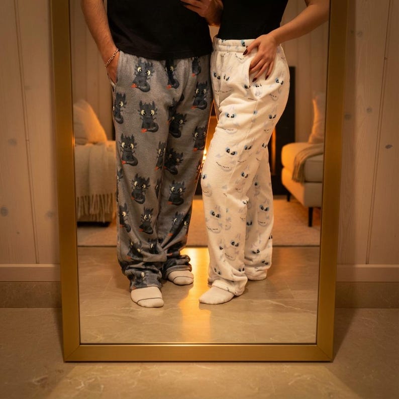 Drachen Flanell Pyjama Hose | HTTYD Ohnezahn & Light Fury Bild 2