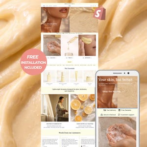May include: A website and a smartphone display skincare products and information. The website features images of skincare routines and products. The smartphone displays the text "Your skin, but better." and "Shop the Routine."