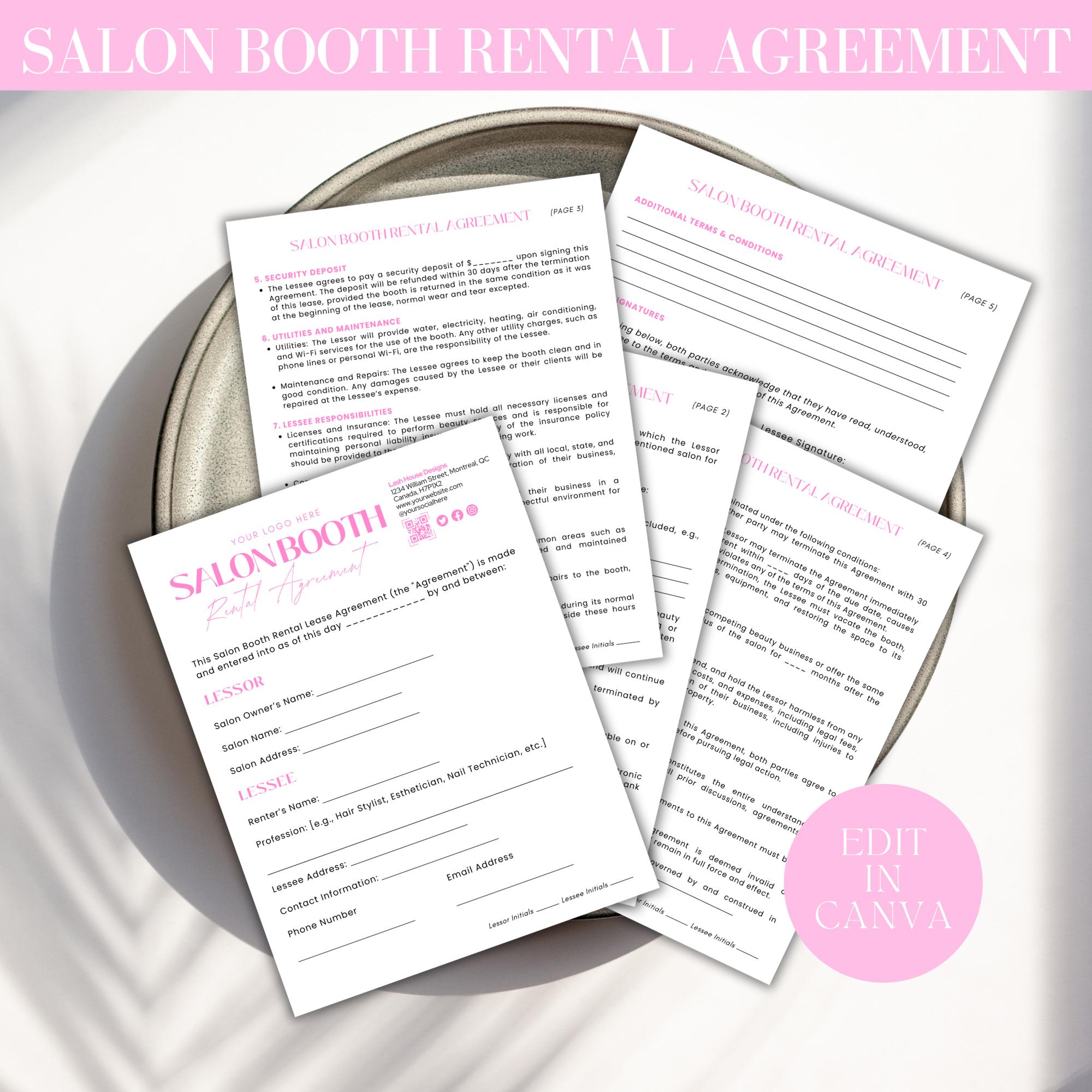 Editable Canva Salon Booth Rental Contract Template - Professional ...