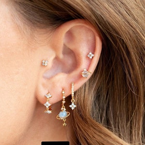 Gold earrings set, summer jewelry, Piercing Earring, Gold Earring Set, Minimalist Piercing Earrings, Earring Sets For Multiple Piercings