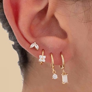 Conjunto de aretes de plata, conjuntos de aretes para perforaciones múltiples, conjunto de aretes delicados, aretes perforantes, aretes, aretes colgantes, aretes de aro