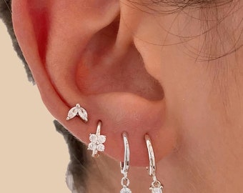 Silver earrings set, summer jewelry, Piercing Earring, Gold Earring Set, Minimalist Piercing Earrings, Earring Sets For Multiple Piercings