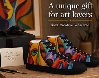 Colorful Abstract High Top Sneakers, Men’s Canvas Art Shoes