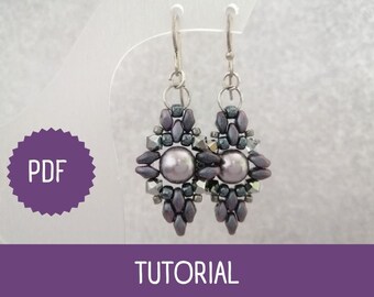 Earrings | Earrings tutorial | Earrings with SuperDuo and pearls | Tutorial | Earrings pattern | Dangle earrings