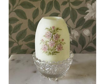 Fenton Hand Painted Satin Glass Fairy Lamp Floral Uranium Glow