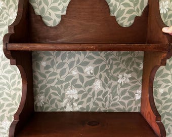 Vintage Wood Wall Shelf Two Tier Hanging Display Shelf Colonial Farmhouse