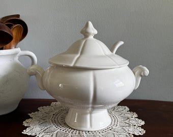 Vintage Electric Soup Tureen White Ceramic Soup Server with Ladle