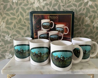 Vintage 1978 Ralph Lauren Polo Equestrian Mugs Set of 4 Original Box