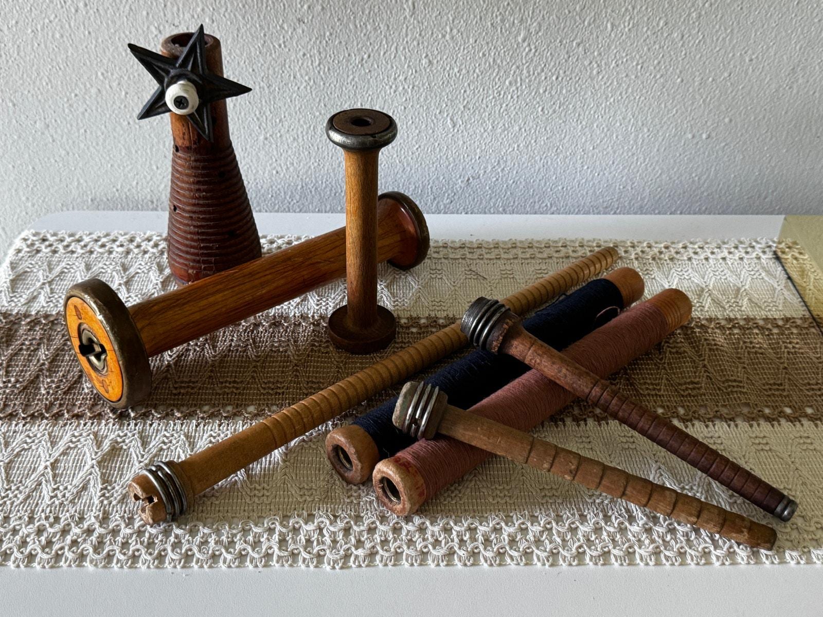 Vintage Wooden Textile Spools Bobbins Collection Lot of 8