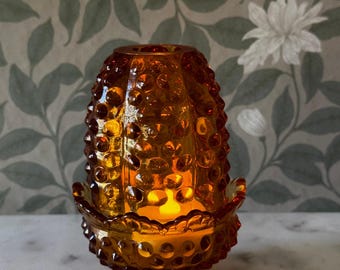 Fenton Amber Hobnail Fairy Lampe Vintage Kunstglas Kerzenhalter