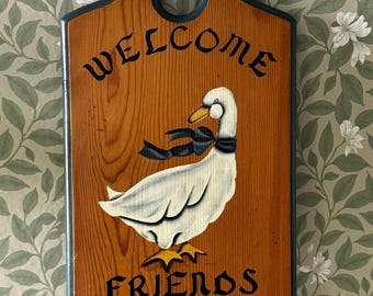 Vintage Country Woods Welcome Friends Goose Wall Plaque Rustic Farmhouse