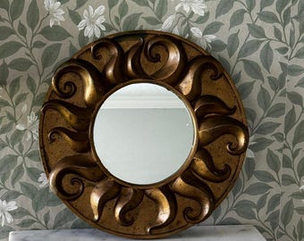 Vintage Sunburst Wall Mirror Hollywood Regency Round Decor