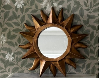 90"s Vintage Gold Sunburst Wall Mirror Hollywood Regency