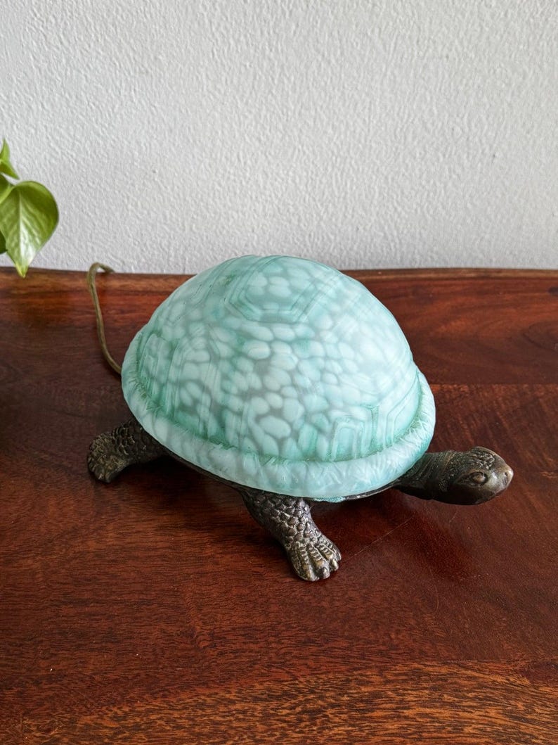Turtle Accent Lamp Seafoam Green Glass Shell Tortoise Night Light - Etsy