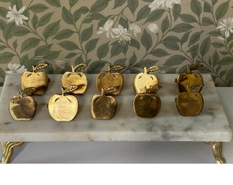 Vintage Brass Apple Napkin Rings Set of 10 Mid Century Table Decor
