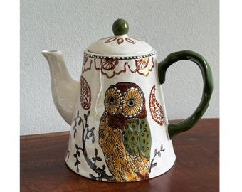 Dutch Wax Owl Ceramic Teapot Hand Painted Coffee Tea Pot