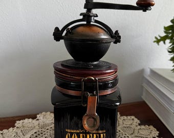 Vintage London Pottery Company Coffee Grinder With Ceramic Storage Jar