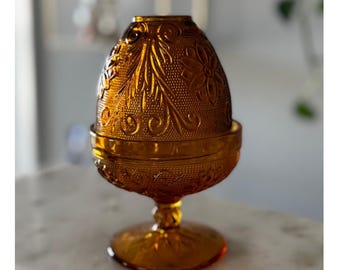 Indiana Glass Tiara Amber Fairy Lamp Vintage Depression Glass