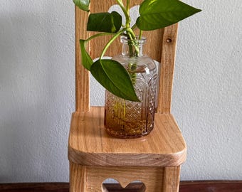 Vintage Mini Oak Heart Chair, Rustic Doll Chair, Farmhouse Shelf Decor