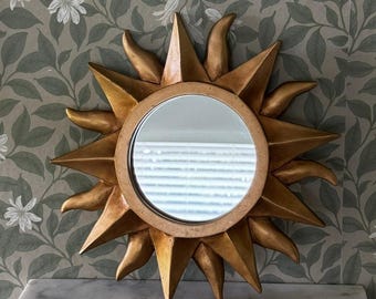 90's Vintage Gold Sunburst Wall Mirror Hollywood Regency