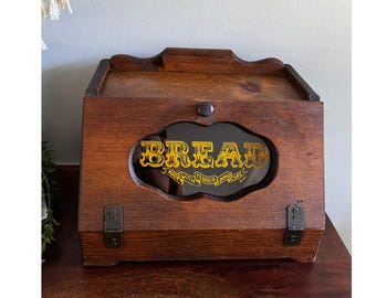 Vintage Rustic Wooden Bread Box Farmhouse Kitchen Storage Bread Bin