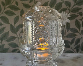 Indiana Glass Stars & Bars Clear Fairy Lamp Vintage Candle Holder