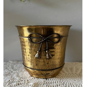Vaso de latão vintage com laço | Vaso de meados do século | Vaso para jardim interno
