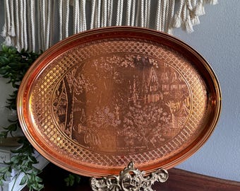Vintage Coppercraft Guild Copper Tray Currier & Ives Season of Blossoms Oval Wall Decor