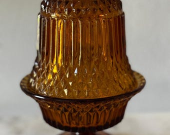 Indiana Glass Amber Diamond Point Fairy Lamp