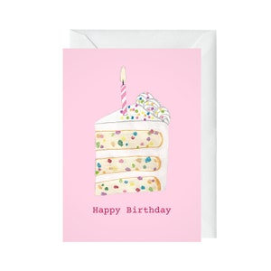 Cartão de feliz aniversário Funfetti Cake, cartão de bolo de aniversário rosa, pacote de 3