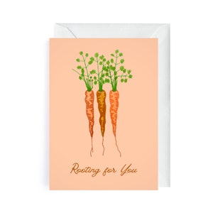 Carte d'encouragement Roots for You, bouquet de carottes, carte de jeu de mots végétarienne, lot de 3
