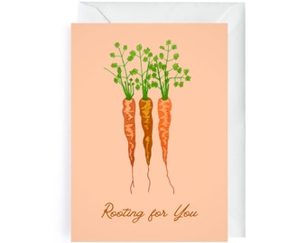 Rooting for You Encouragement Card, Bunch of Carrots, Veggie Pun Card