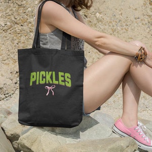 Canvas Tote Bag Coquette Bow Pickle Lover Gift for Her, Pickle Gift, Pickle Bag, Dill Pickle, Pickle Girls Group Matching Tote