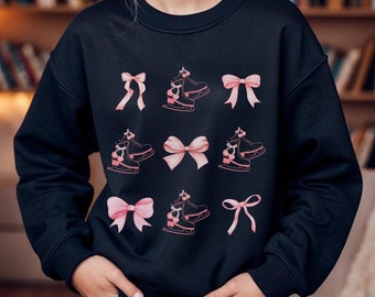 Pink Coquette Bow Ice Skating Shirt Winter Sweatshirt Gift for Her, Girly Aesthetic Figure Skater Sweater, IceSkating Gift, Ice Skate gift